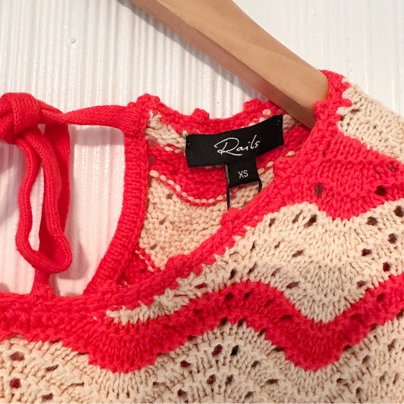 NWT! Rails Coen Top/Cherry and Oat Striped/Cotton/Crochet/Scalloped/Ruffles - Picture 7 of 8